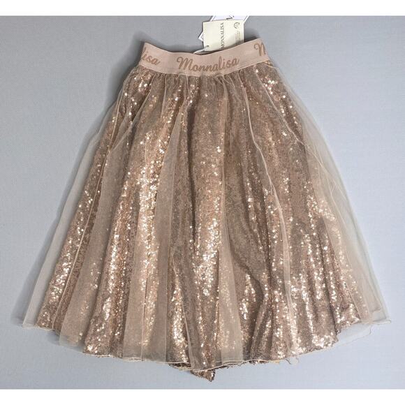 NWT Monnalisa Gold Tulle Sequin Skirt Girls 6 Yrs